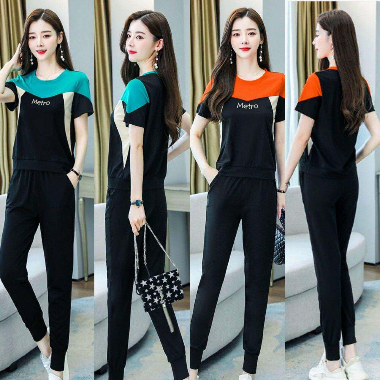 Sét đồ bộ nữ phối màu metro thun cotton 100% cao cấp