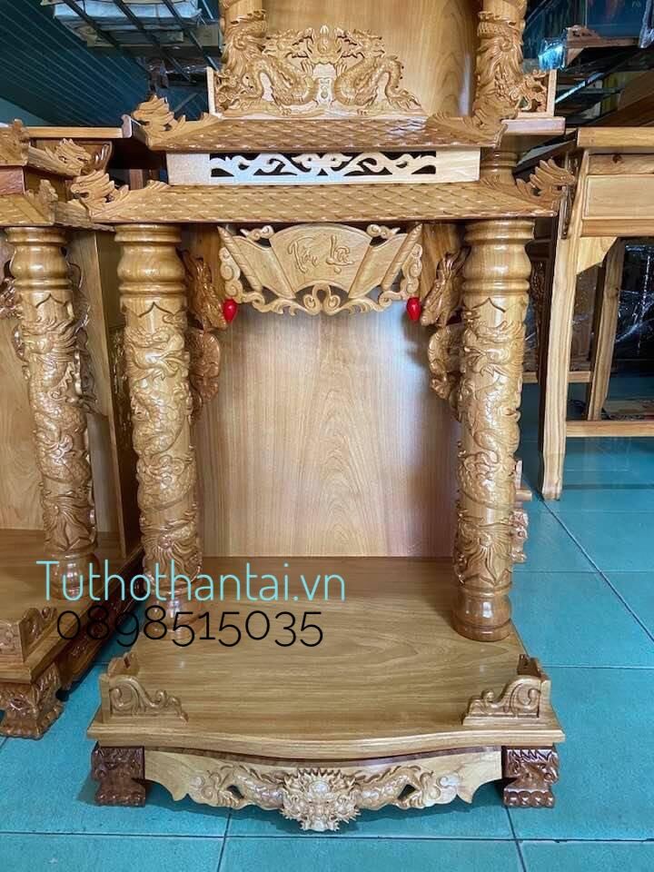 Bàn thờ thần tài ông địa mái ngói 68 x 117 - gỗ gõ đỏ, cột 10cm