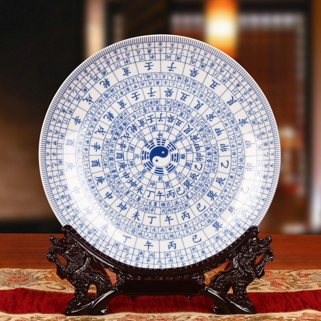 Jingdezhen Ceramics White Background Eight Diagrams Sitting Plate Hanging Plate Flower Disk Chinese Classical Home Decoration and Ornament