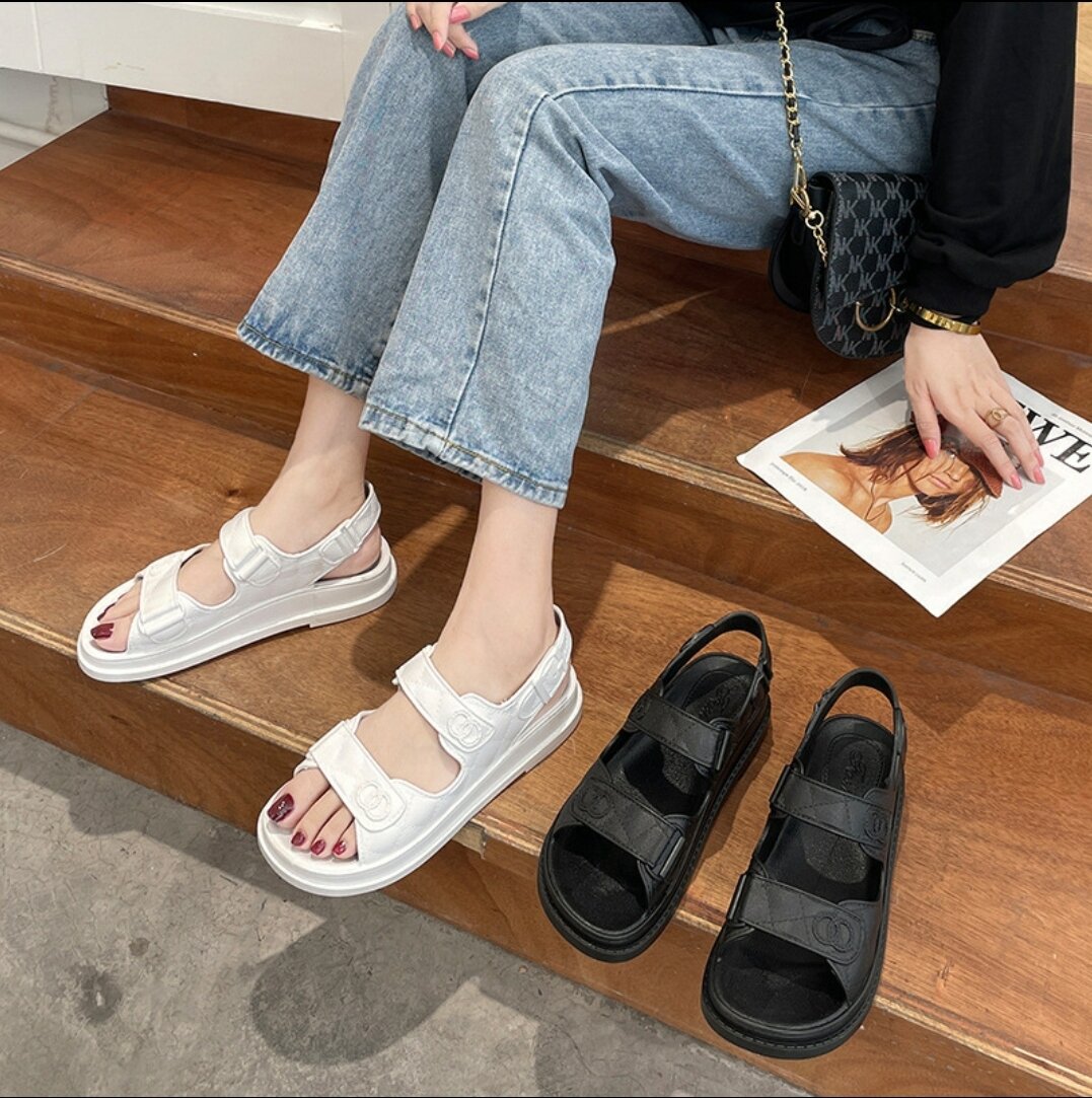 Dép sandal nữ 2 quai ngang nhựa dẻo trần trám