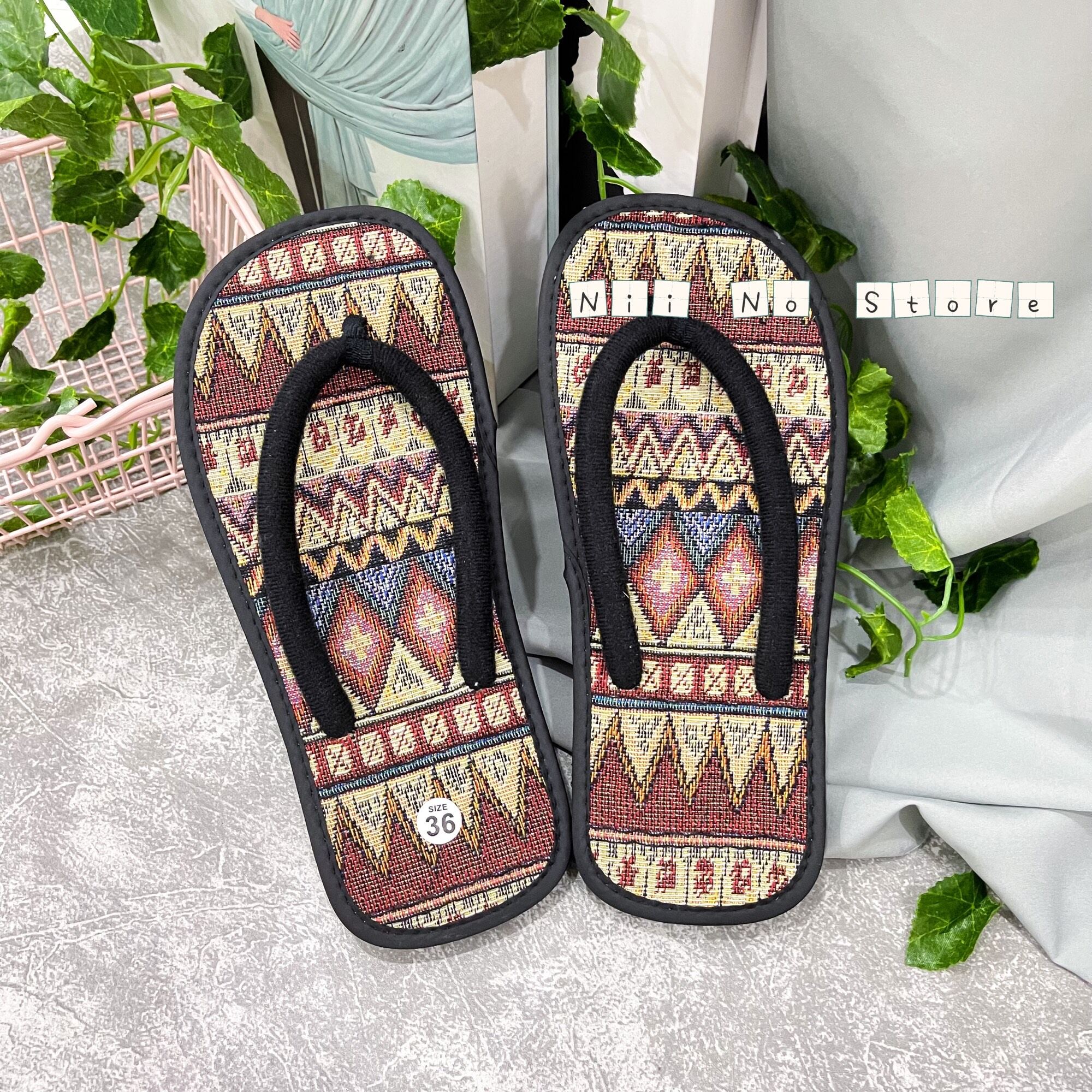 [ND016] Dép thổ cẩm đỏ quai kẹp