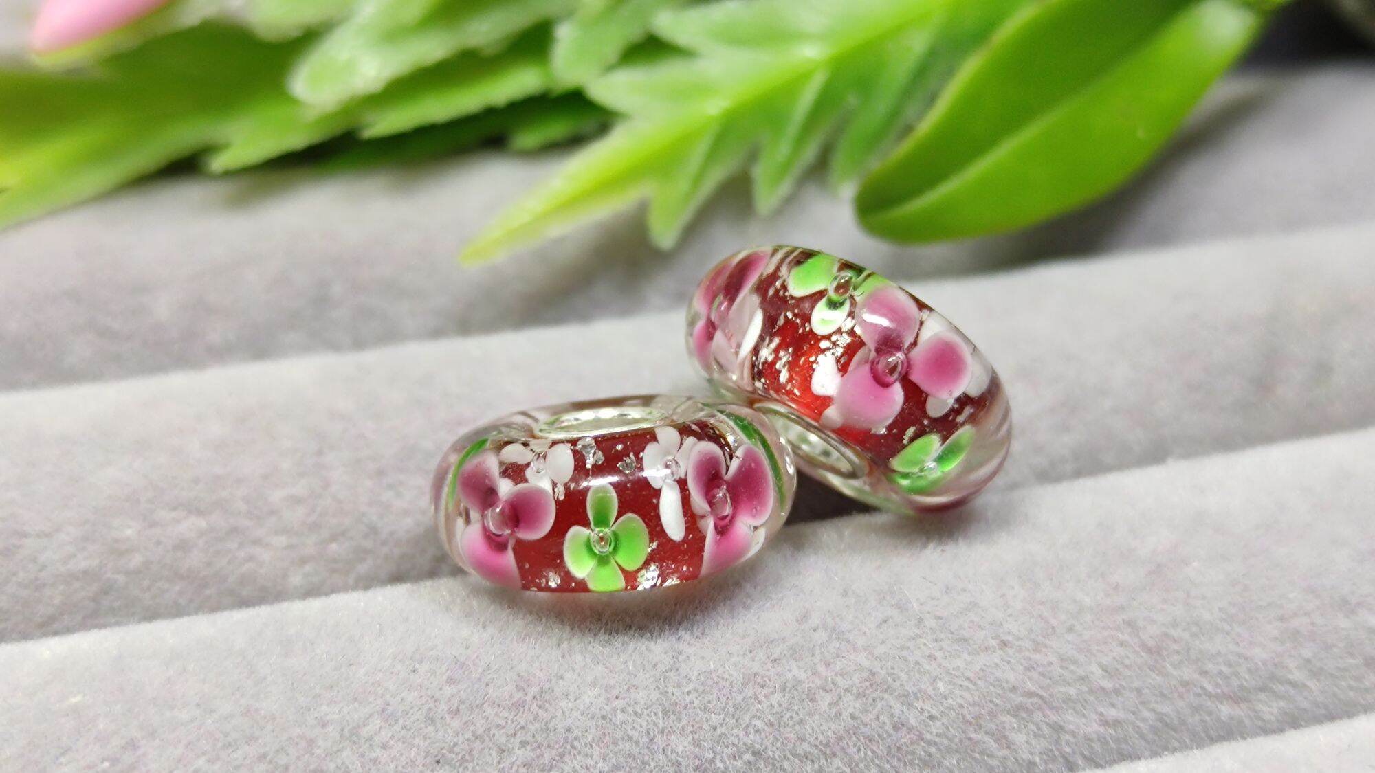 GauBee Charm bạc 925 glass hoa mùa xuân