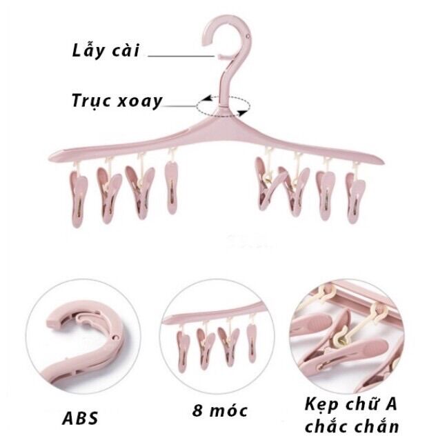 [HCM]Móc nhựa 8 kẹp phơi khăn tất...