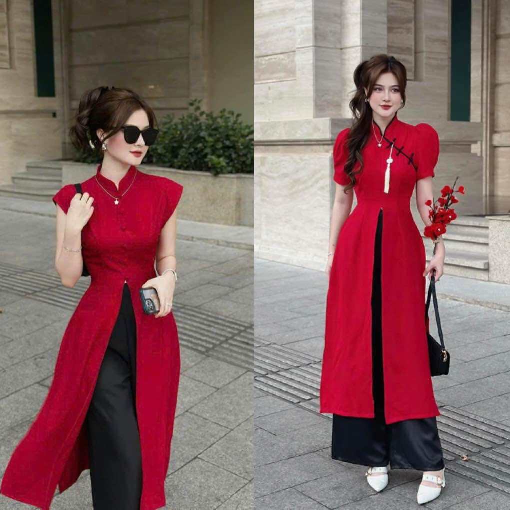 (SHOP BIGSIZE NỮ 50KG ĐẾN 90KG) set áo dài cách tân xẻ tà tứ thân nút bọc