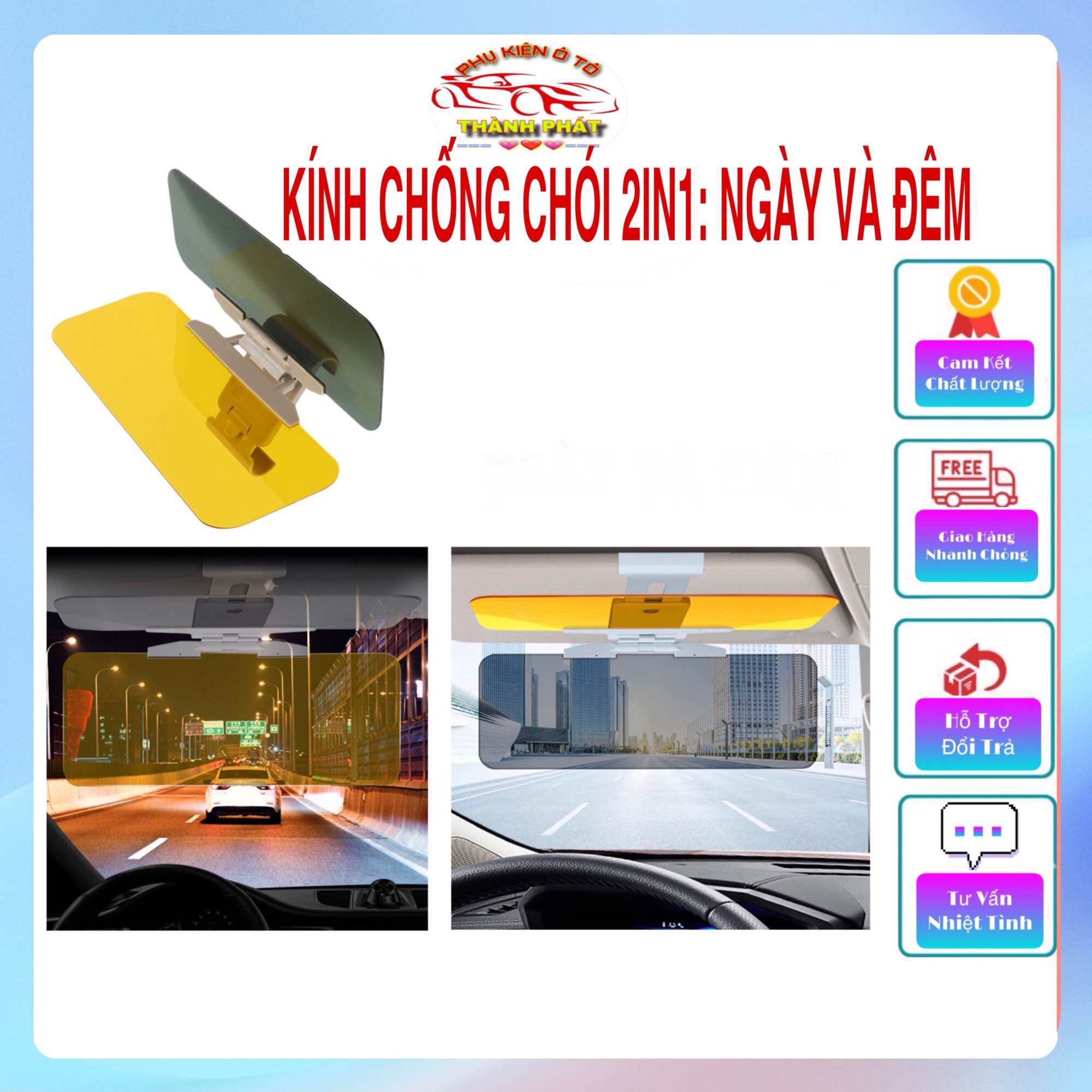 Kính phân cực 2 trong 1 chống chói chống lóa bảo vệ mắt khi lái ô tô xe hơi ngày và đêm HD VISOR