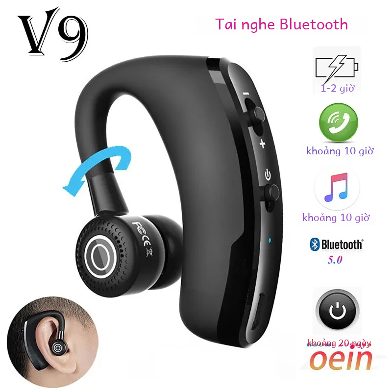 Tai nghe tương thích Bluetooth không dây Fomscvka V9 có Mic dành cho doanh nhân Tai nghe rảnh tay Tai nghe chơi game thể thao cho iPhone