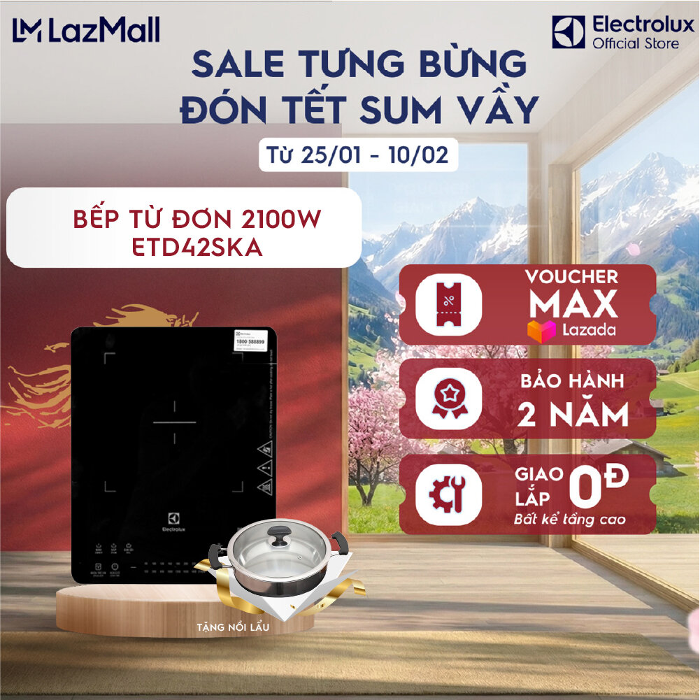 Bếp từ đơn Electrolux 6 chương trình nấu - ETD42SKA 2100W - Bảo hành 2 năm toàn quốc