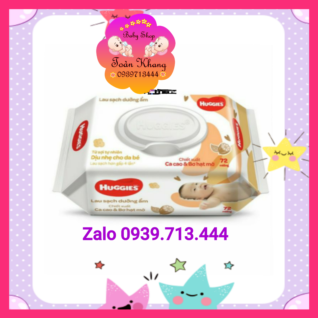 Khăn ướt huggies 72 miếng chiết xuất ca cao và bơ hạt mỡ