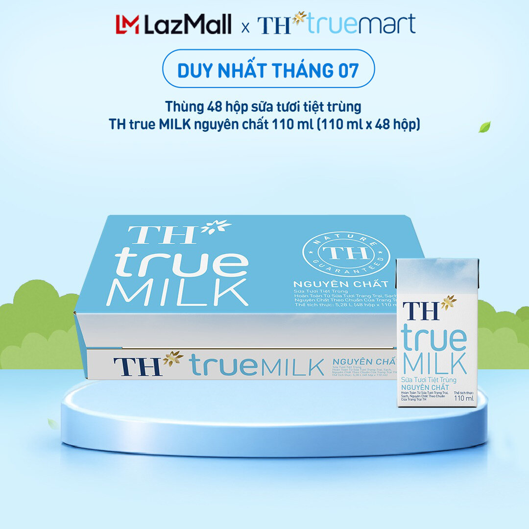 Thùng 48 hộp sữa tươi tiệt trùng  TH true MILK nguyên chất 110 ml (110 ml x 48)
