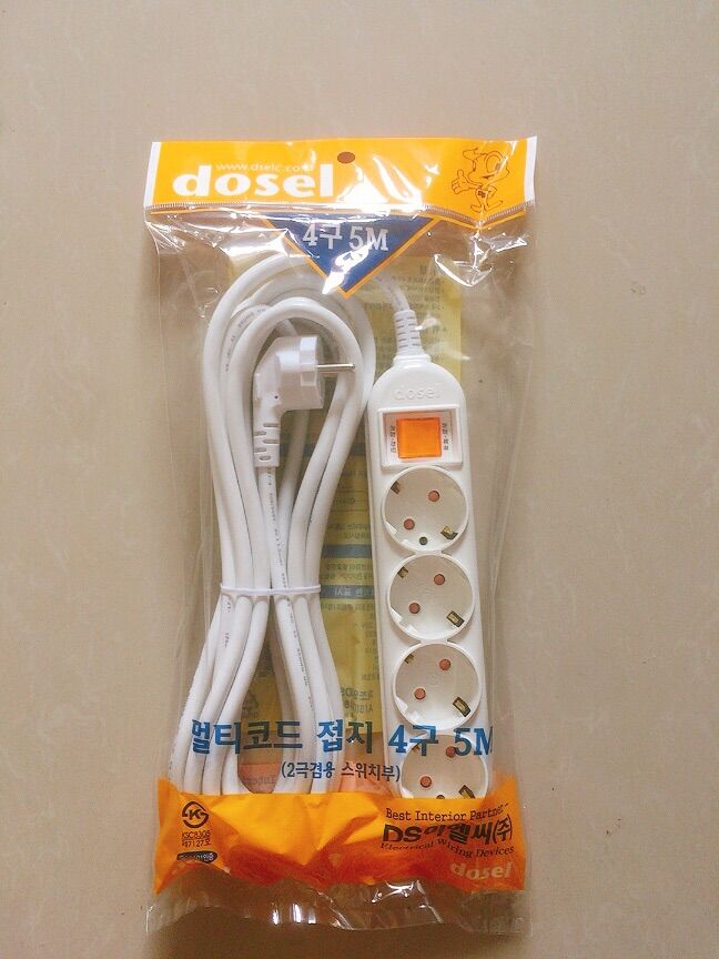 Ổ cắm điện hàn quốc 4 lỗ 1 công tắc tắc với dây điện dài 5m tự động ngắt điện khi quá tải