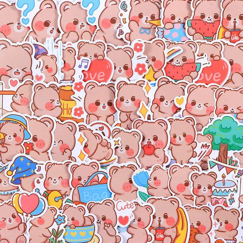 Set 50 miếng sticker hình dán chống nước gấu thỏ dễ thương