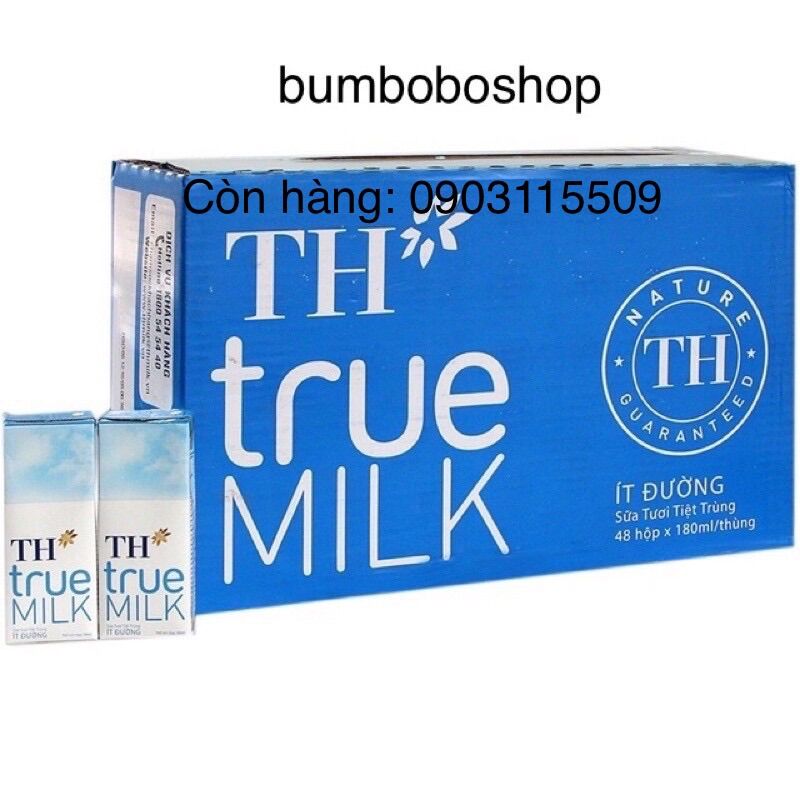 Thùng 48 hộp sữa TH TRUE MILK ít đường (180ml/hộp)