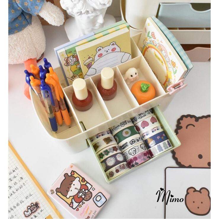 Kệ đựng mỹ phẩm để bàn mini 6 ô đựng và 1 ngăn kéo sắp xếp đồ trang điểm, đồ dùng văn phòng phẩm ngăn nắp gọn gàng