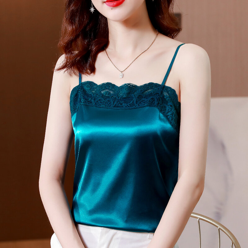 Áo không tay hai dây lụa thật bộ vest nữ áo lót mặc trong cỡ lớn mặc trong cho nữ mặc trong áo satin ren mặc ngoài