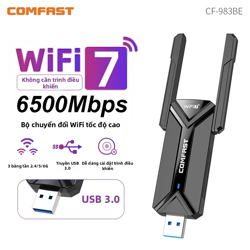 Comfast | COMFAST WiFi7 USB Adapter BE6500 AX5400 Card Mạng Không Dây 5G & 6G USB3.0 Laptop PC Ăng-ten Hỗ Trợ Truyền Dữ Liệu Tốc Độ Cao Giá 730,000 Đồng*Miễn phí vận chuyển