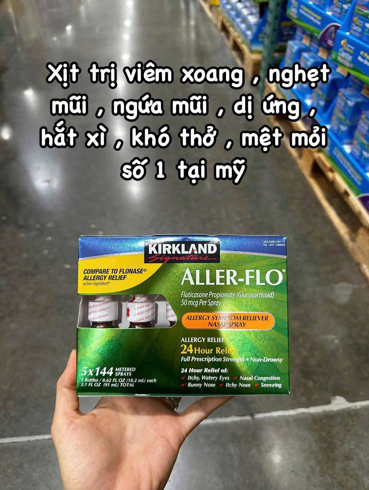 Xịt Mũi All-er-Flo Kirkland của Mỹ - Tách lẻ - 5 chai 144ml - Giảm dị ứng mũi họng - 24 giờ hiệu quả - Sức khỏe > Thiết bị y tế > Máy xông mũi họng