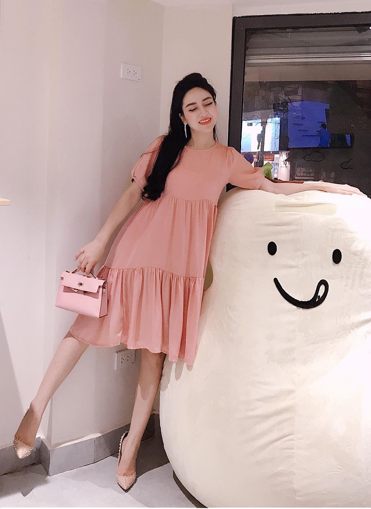 Váy lụa babydoll tầng