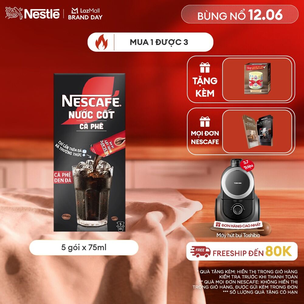 [ƯU ĐÃI THÁNG 6] NESCAFÉ Nước Cốt Cà Phê vị Café Đen Đá (Hộp 5 Gói)- FUJJI