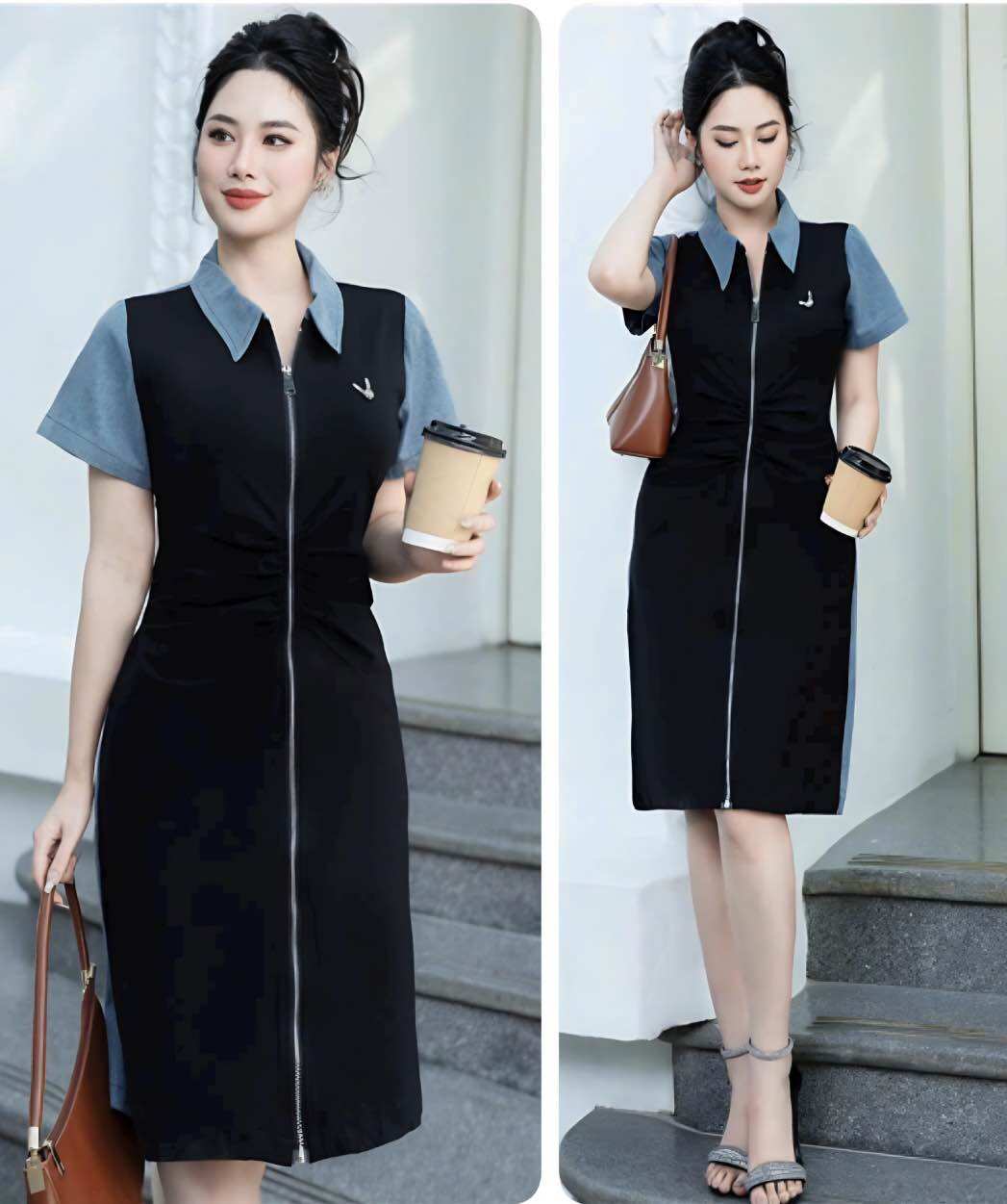 Váy đầm thun phối jean trẻ trung