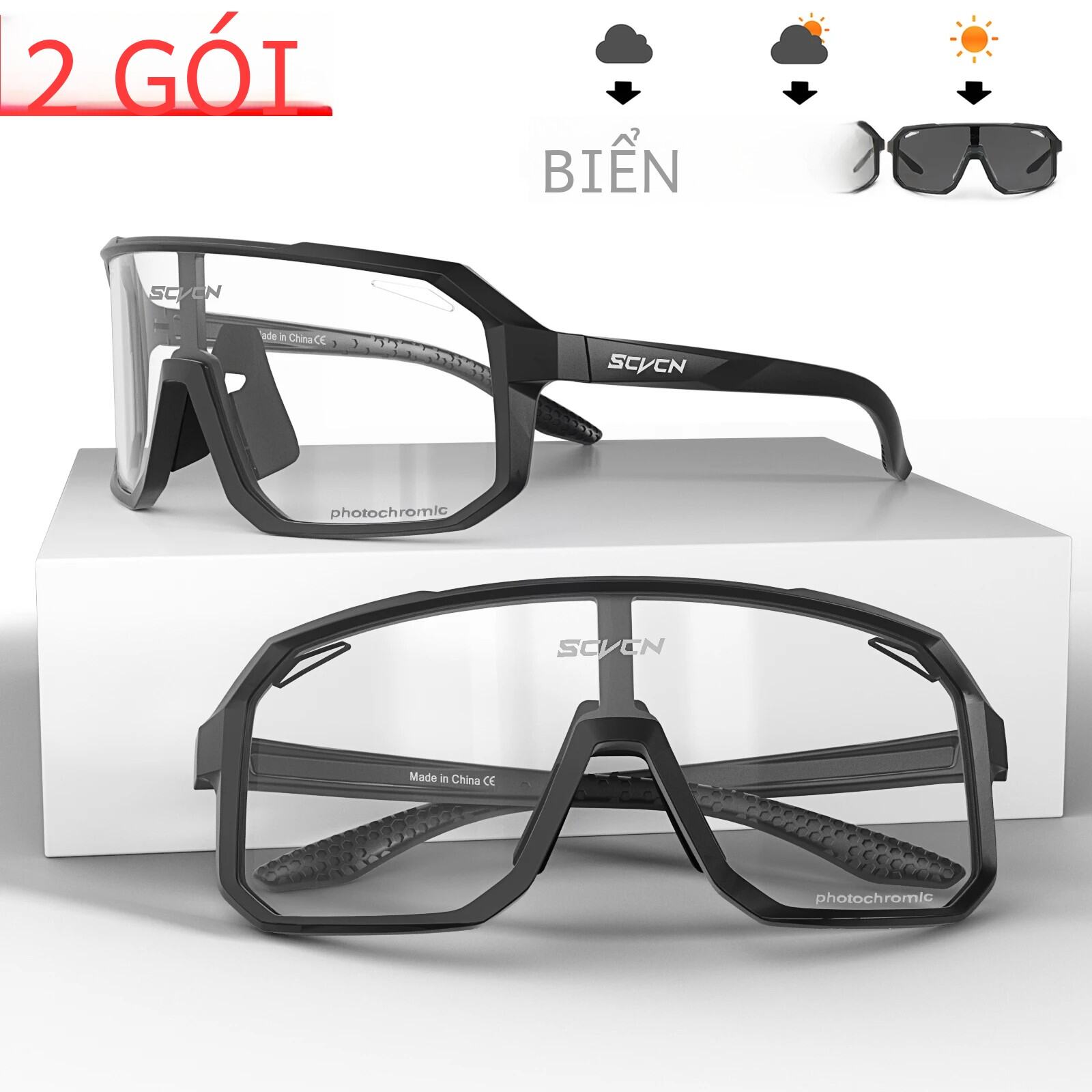 Unisex Photochromic Đi Xe Đạp Kính Mát 2 Gói Uv400 Bảo Vệ Ống Kính Polycarbonate Tr-90 Khung Ce Chứng Nhận Kính Mắt Thể Thao