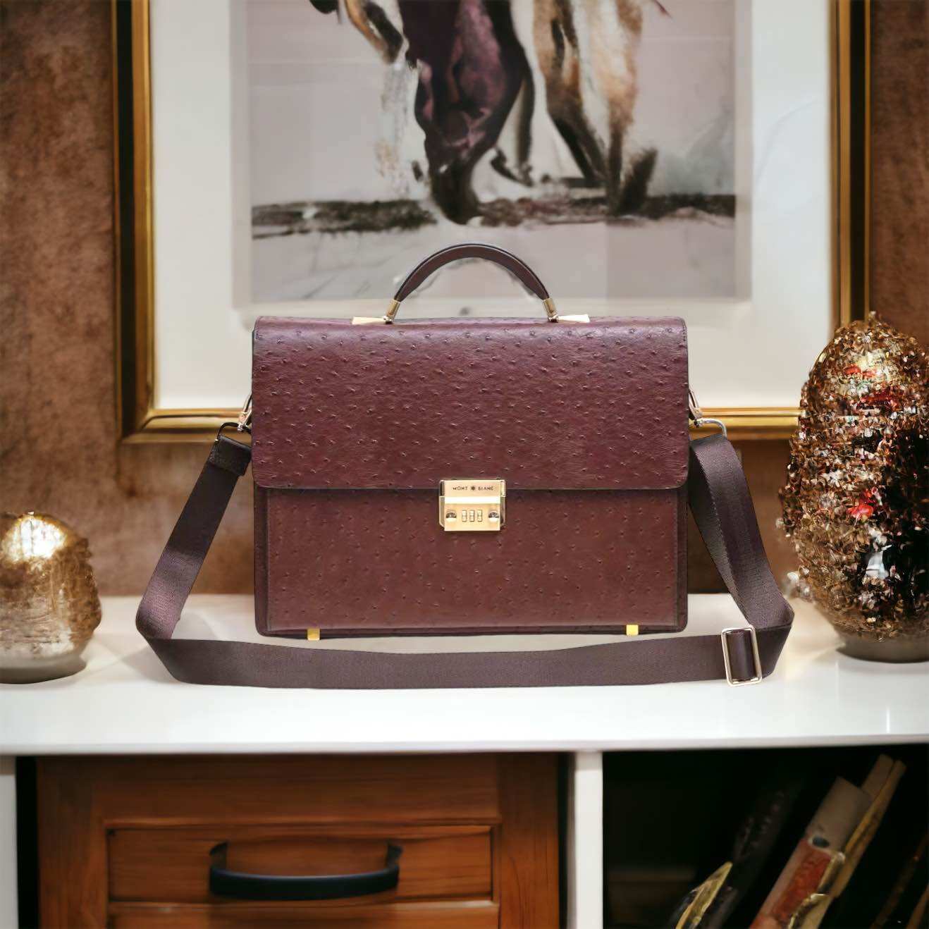 Cặp Da Nam Khóa Số Da Đà Điểu,Túi Xách Da Thật San Leather 9828