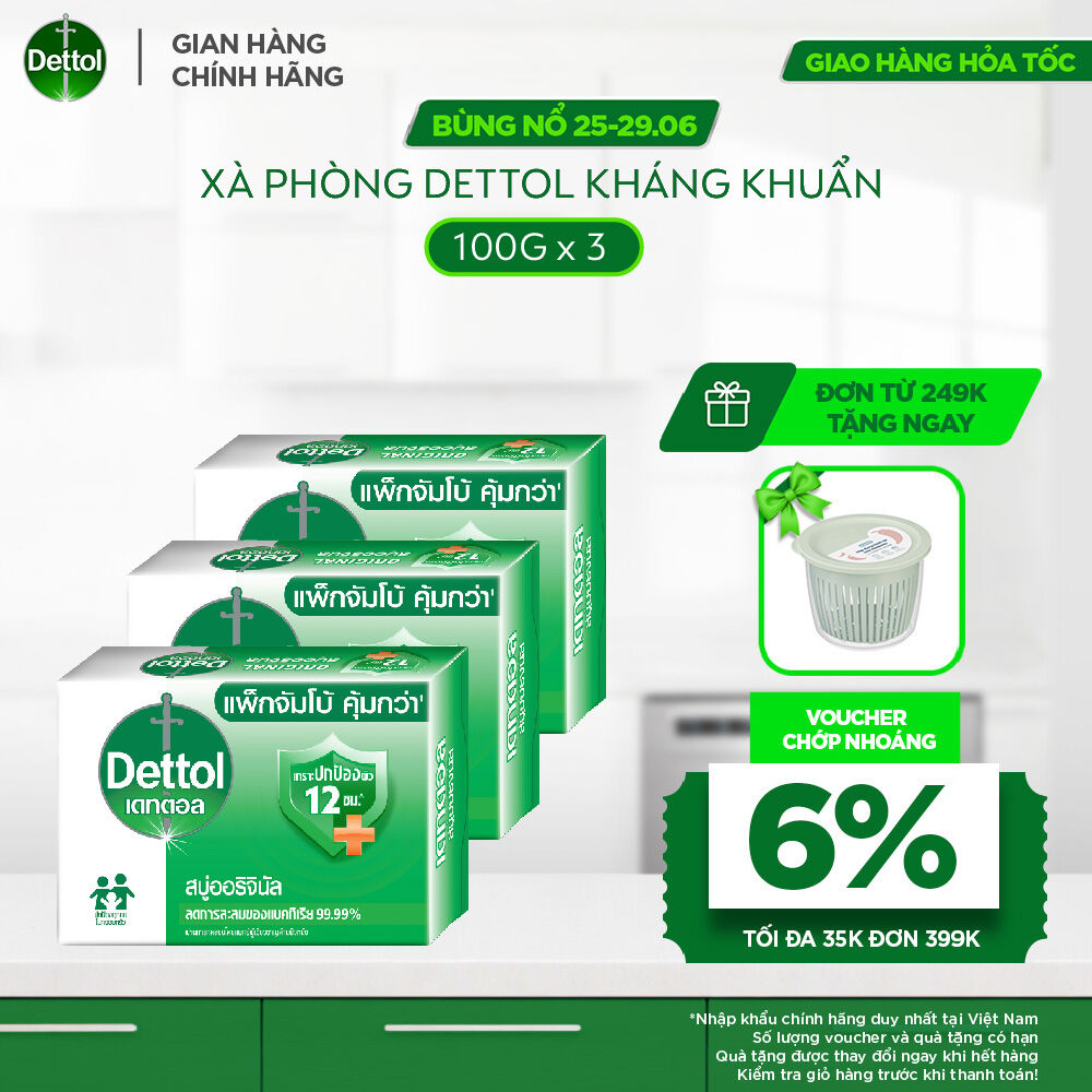 Combo 3 xà phòng Dettol kháng khuẩn hương tinh dầu thông 100G x 3