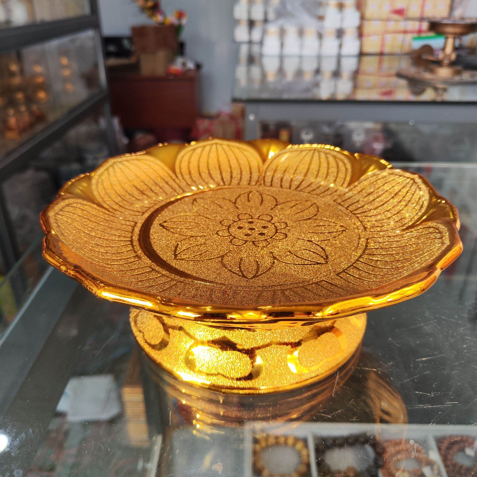 Đĩa đựng trái cây thờ cúng vàng kim sa rộng 21cm
