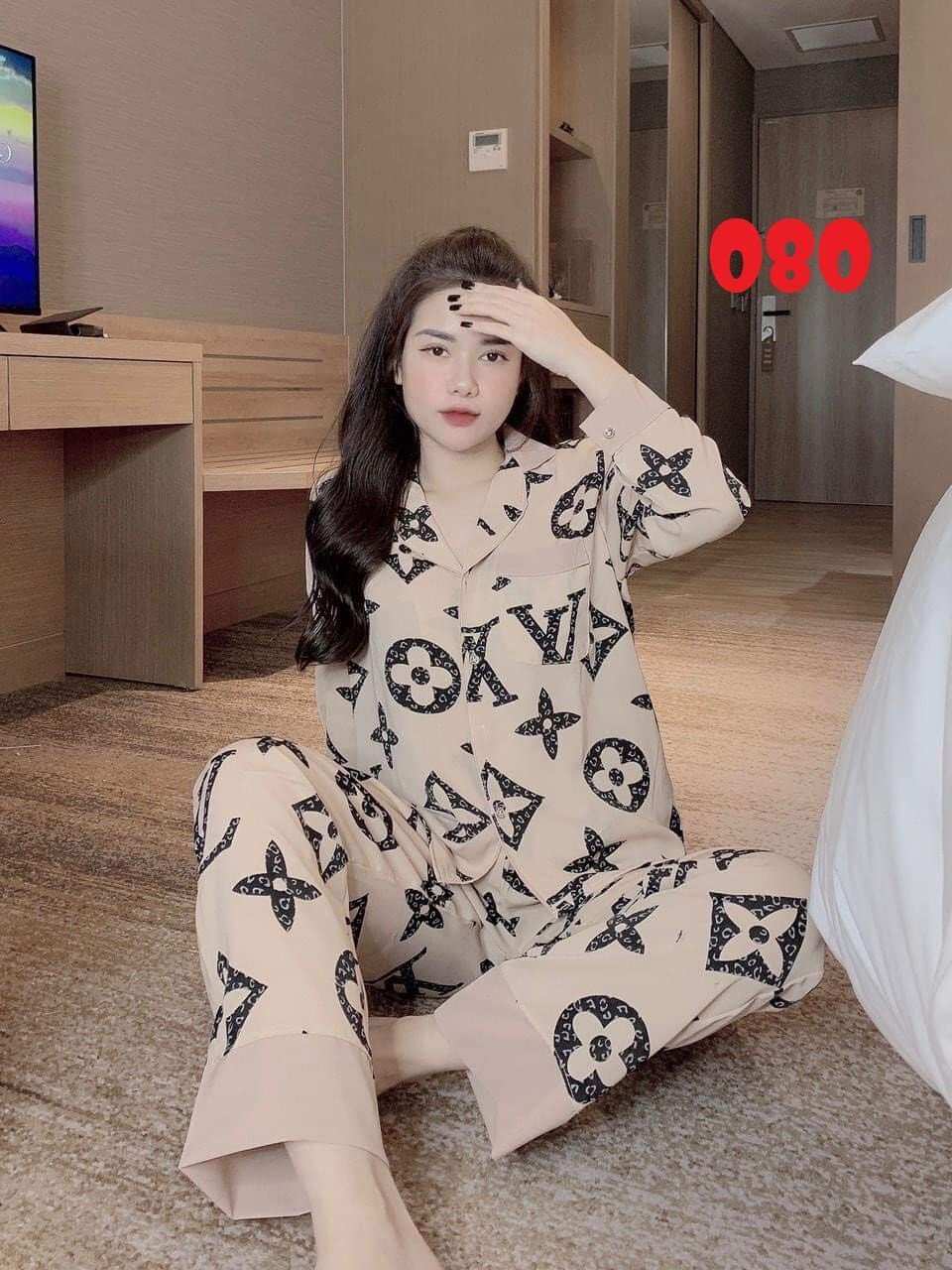 Bộ Lụa Cổ Sen Tay Dài , Đồ ngủ nữ pijama lụa mango mặc nhà dài tay lụa cao cấp dễ thương