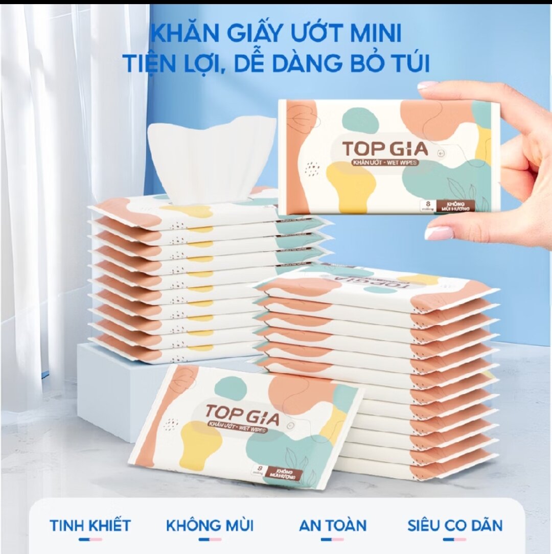 Combo 10 gói khăn ướt mini topgia (8 tờ /1bich)