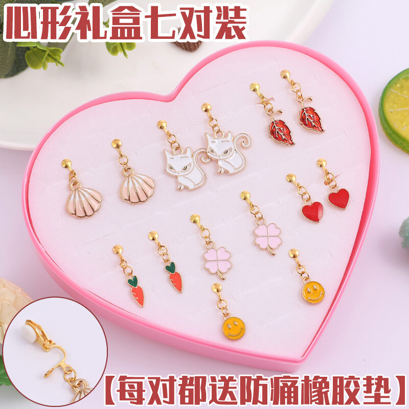 Khuyên tai trẻ em khuyên tai kẹp tai không có lỗ tai em bé công chúa đáng yêu hoạt hình bé gái bông tai giả trang sức khuyên tai nụ trang sức