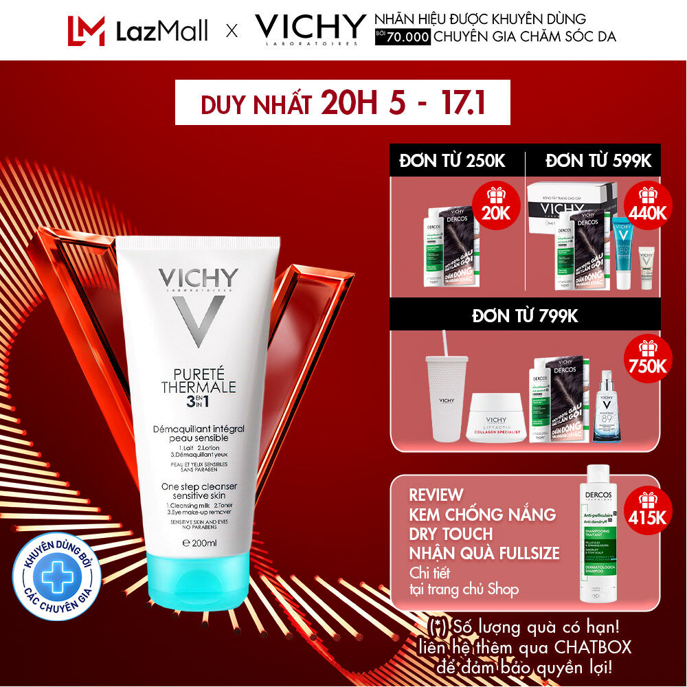 Sữa rửa mặt tẩy trang 3 tác dụng Vichy Purete Thermal One Step Cleanser