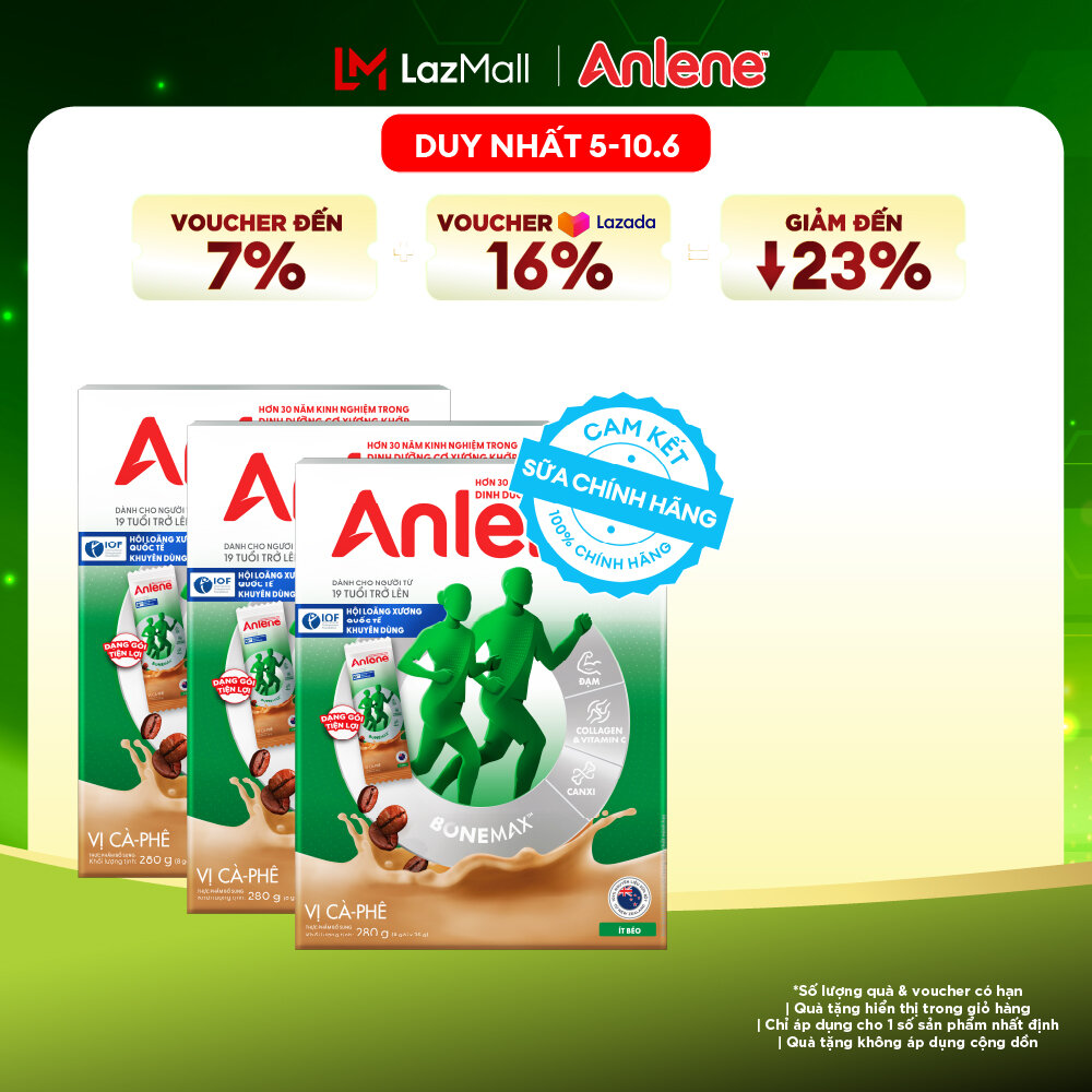 [Voucher giảm đến 26%] Combo 3 Sữa Bột Anlene Hương Cà Phê Dạng Gói Tiện Lợi (8 Gói x 35G)