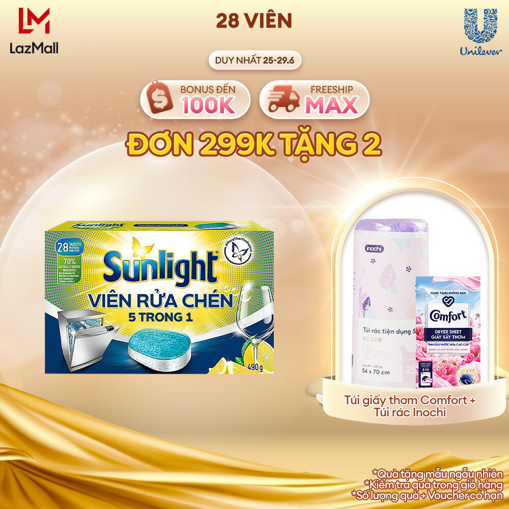 Hộp Viên Rửa Chén Bát SUNLIGHT 5 in 1 Cho Máy Rửa Chén Bát (28V/hộp)