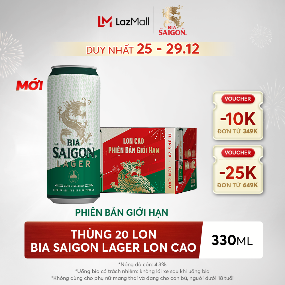 Thùng 20 lon Bia Saigon Lager Sleek 330ml