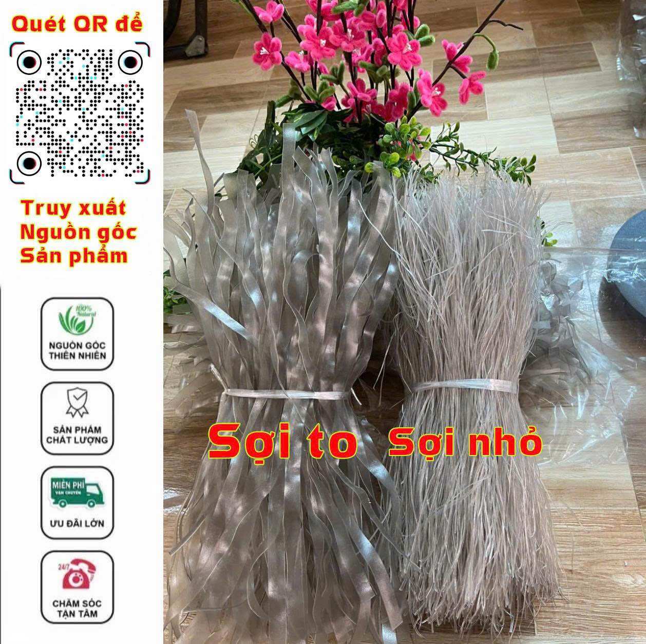 Miến dong sợi to, soi nho Hồng Phước, Nguyên chất, an toàn, không chất phụ da, tẩy trắng, dùng làm canh ăn sáng, ăn lẩu