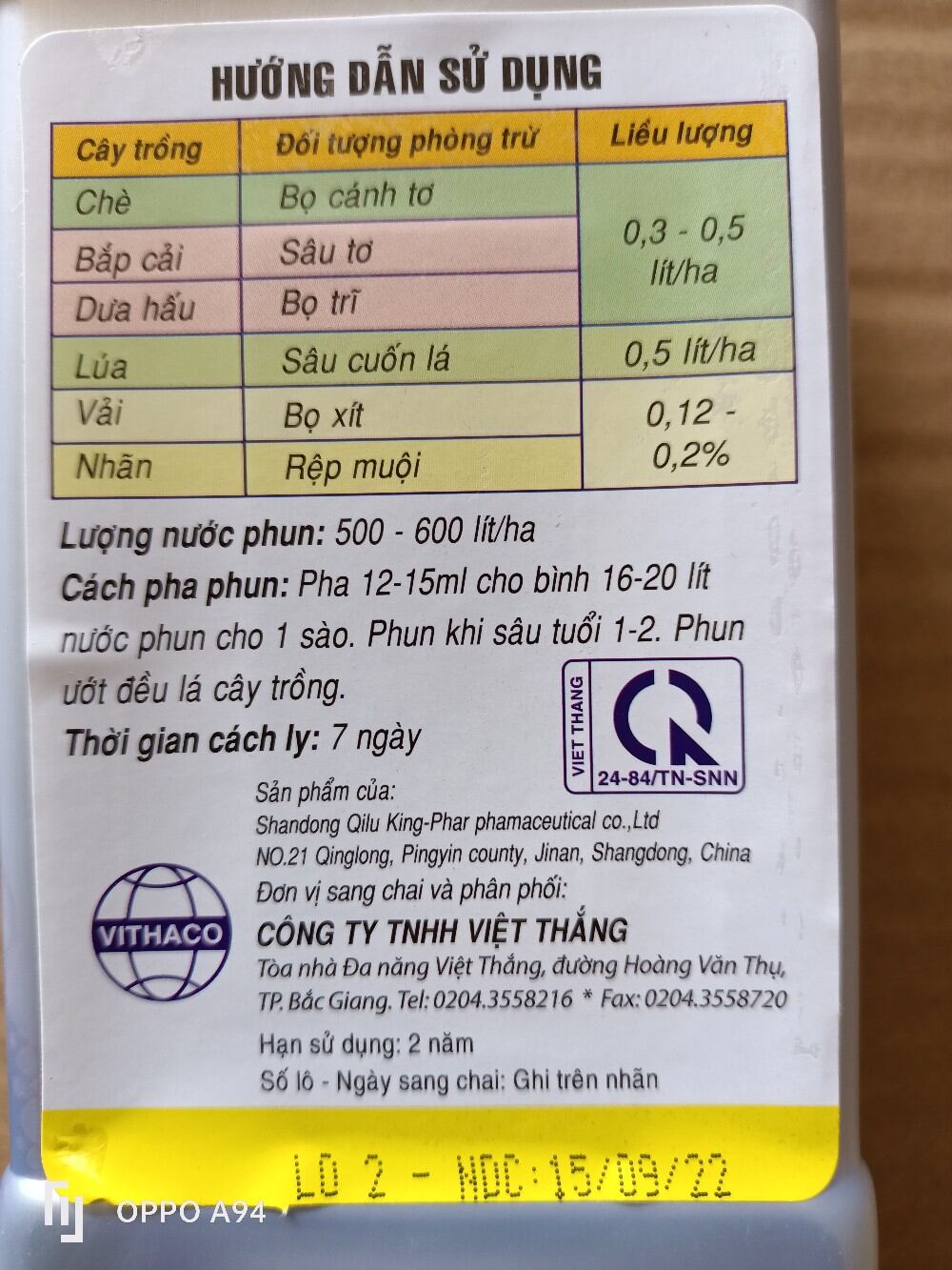 Trừ sâu sinh học TC-NĂM SAO 20ec