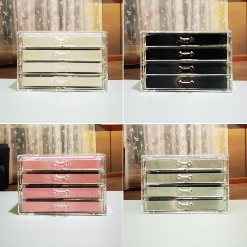 Hộp Trang Sức 4 Lớp Tăng Chiều Cao Hộp Đựng Trang Sức Acrylic Hộp Đựng Vòng Cổ Khuyên Tai Nhẫn Hộp Trưng Bày Đựng Vòng Tay