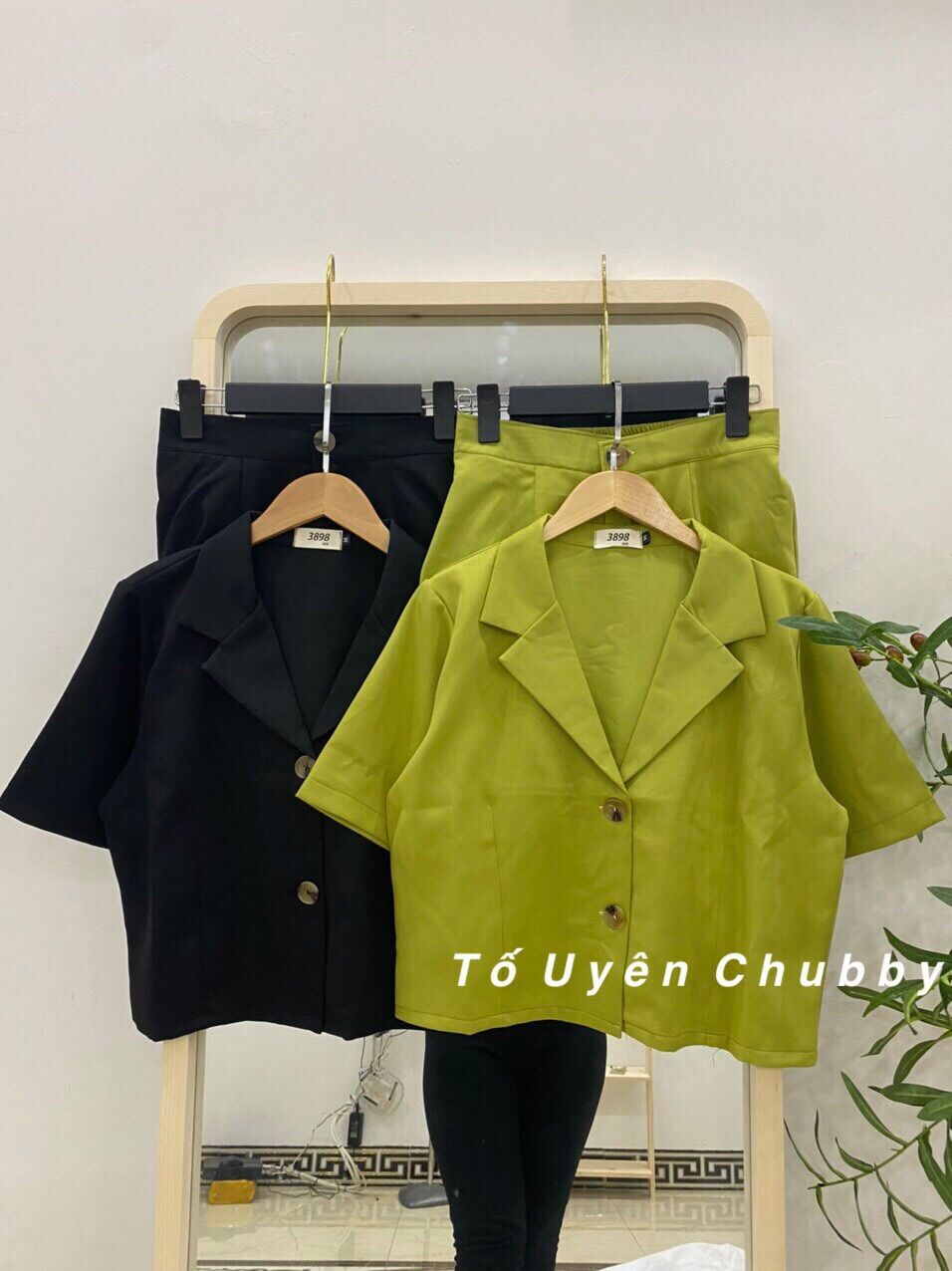 Set Bộ Vest Cộc Tay 2 Màu Đen - Xanh Cốm