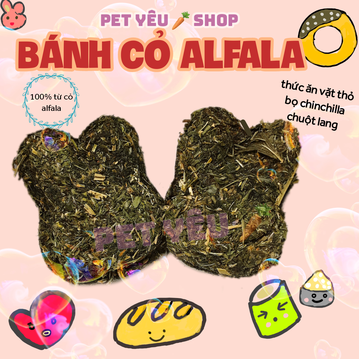 Bánh cỏ alfala - bánh cỏ cookie thức ăn vặt thỏ bọ chinchilla