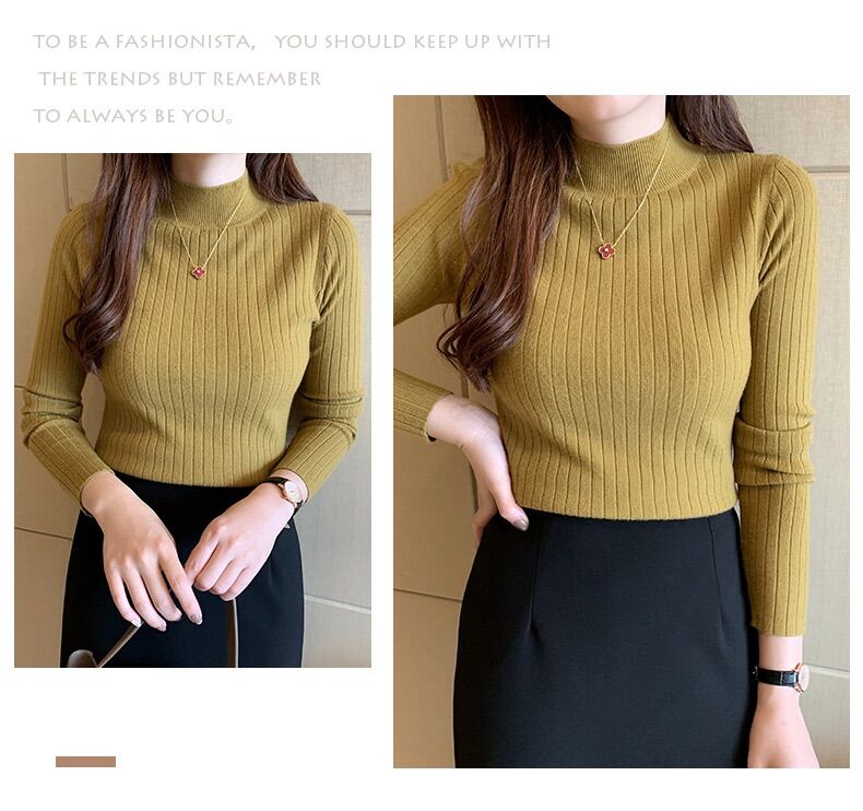 Áo len cổ 3 phân gân to dáng basic