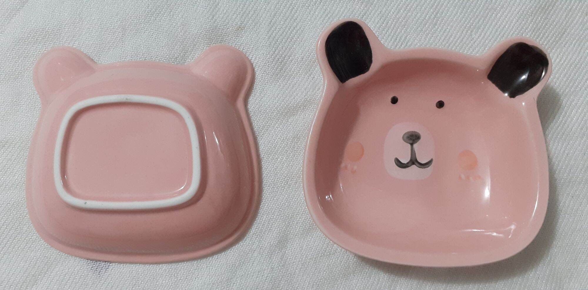 Đĩa gốm sứ hình gấu hồng 10cm x 9cm