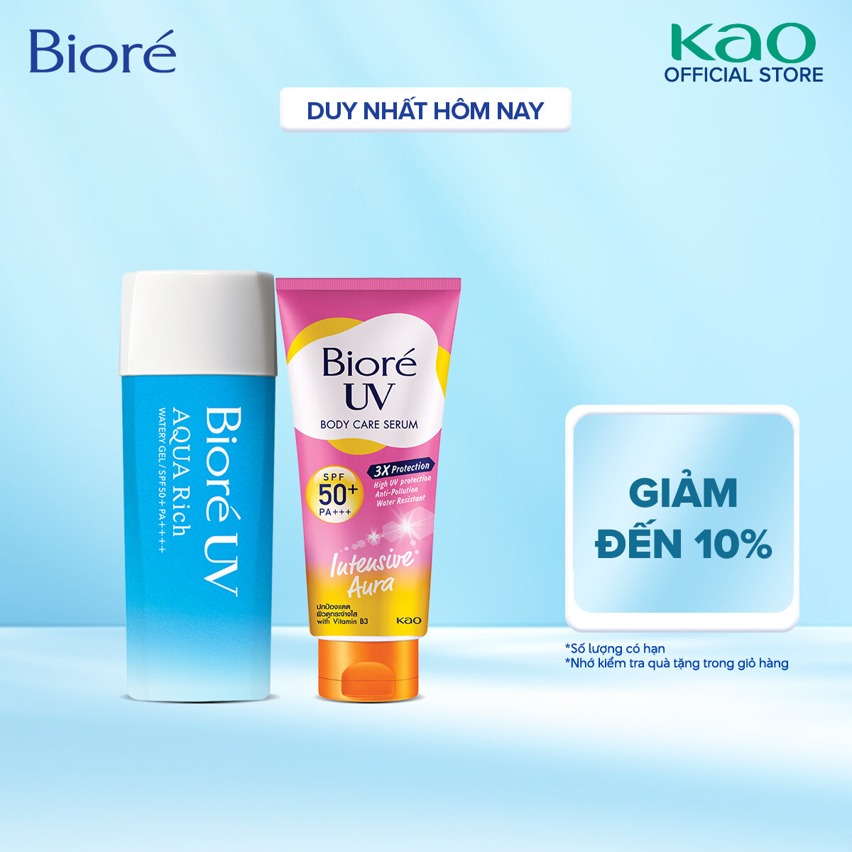 Combo Gel Chống Nắng Dưỡng Ẩm Biore UV Aqua Rich 90ml và Serum Chống Nắng Dưỡng Thể - Trắng Sáng Mịn Màng Biore 150ml