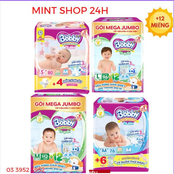 Tã quần bobby mới mega jumbo m120/l96/xl92/xxl84/l96+12/xxl76+12