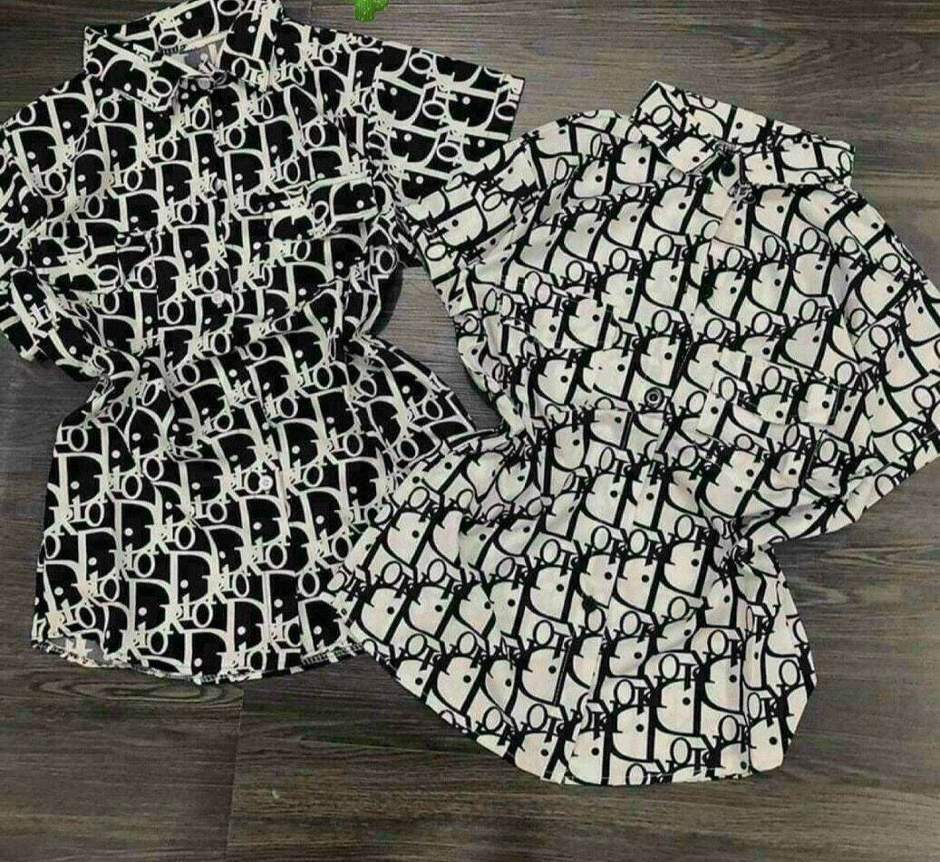 Áo sơ mi nữ in chữ áo sơ mi tay ngắn áo sơ mi cổ bẻ áo sơ mi túi hai bên form 50kg