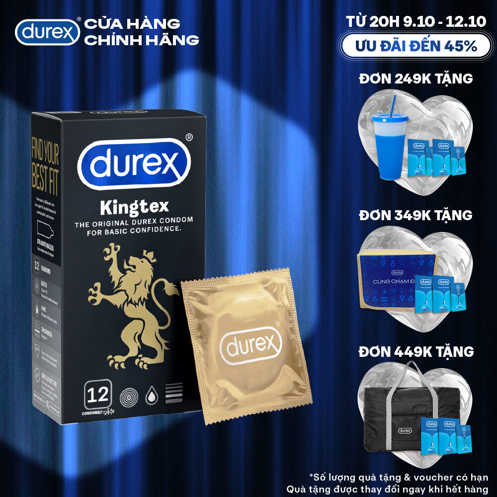 Bao cao su Durex Kingtex ôm sát, bôi trơn, size 49mm, hộp 12 bao