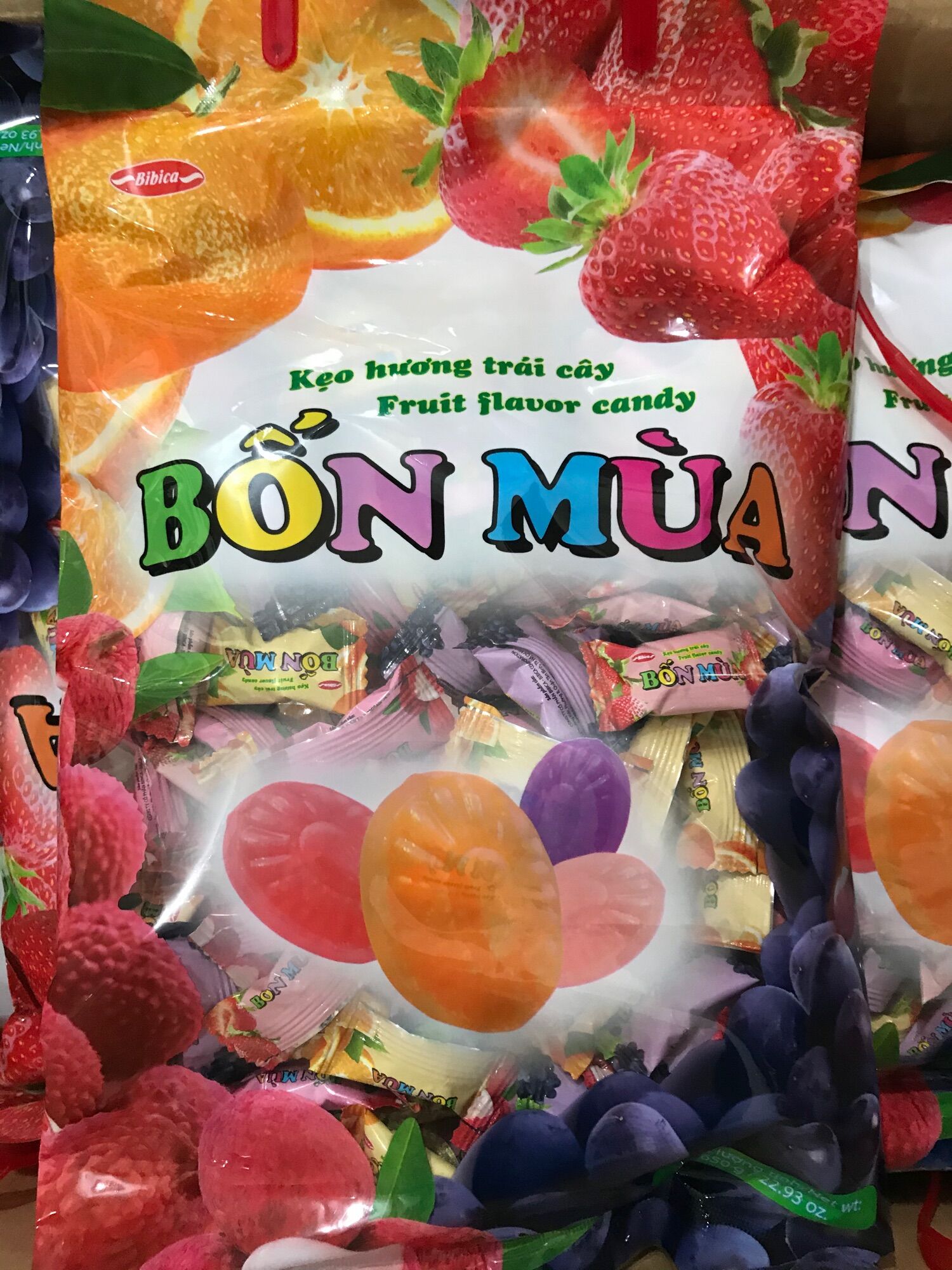 Kẹo hương trái cây bốn mùa Bibica quai xách túi 650g