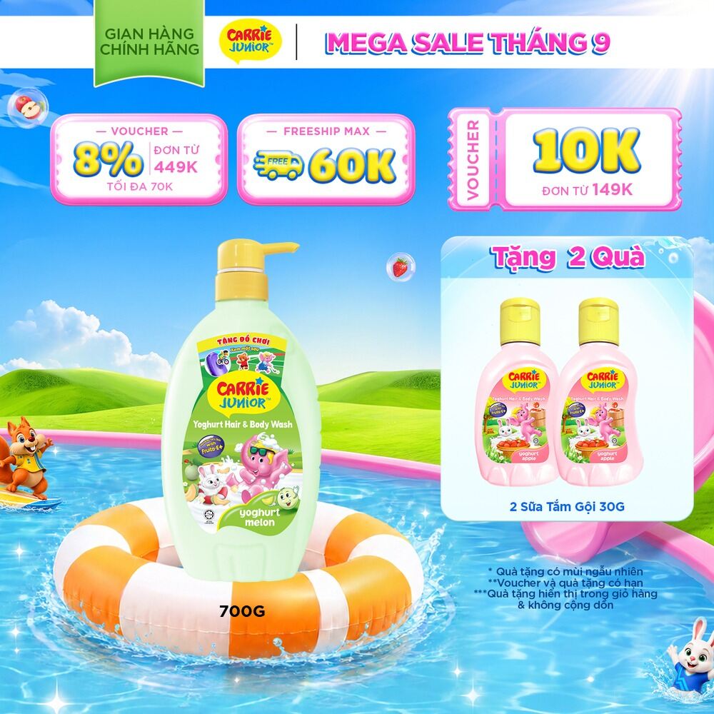 Sữa Tắm Gội Cho Bé Carrie Junior Yoghurt chiết xuất trái cây thiên nhiên Hương Dưa Lưới 700g