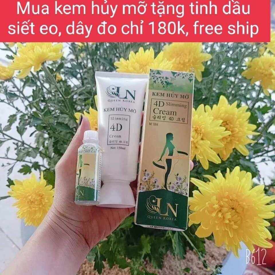 Kem hủy mỡ 4D LN giảm mỡ bụng hiệu quả ,không nóng rát tặng kèm tinh dầu siết eo và thước