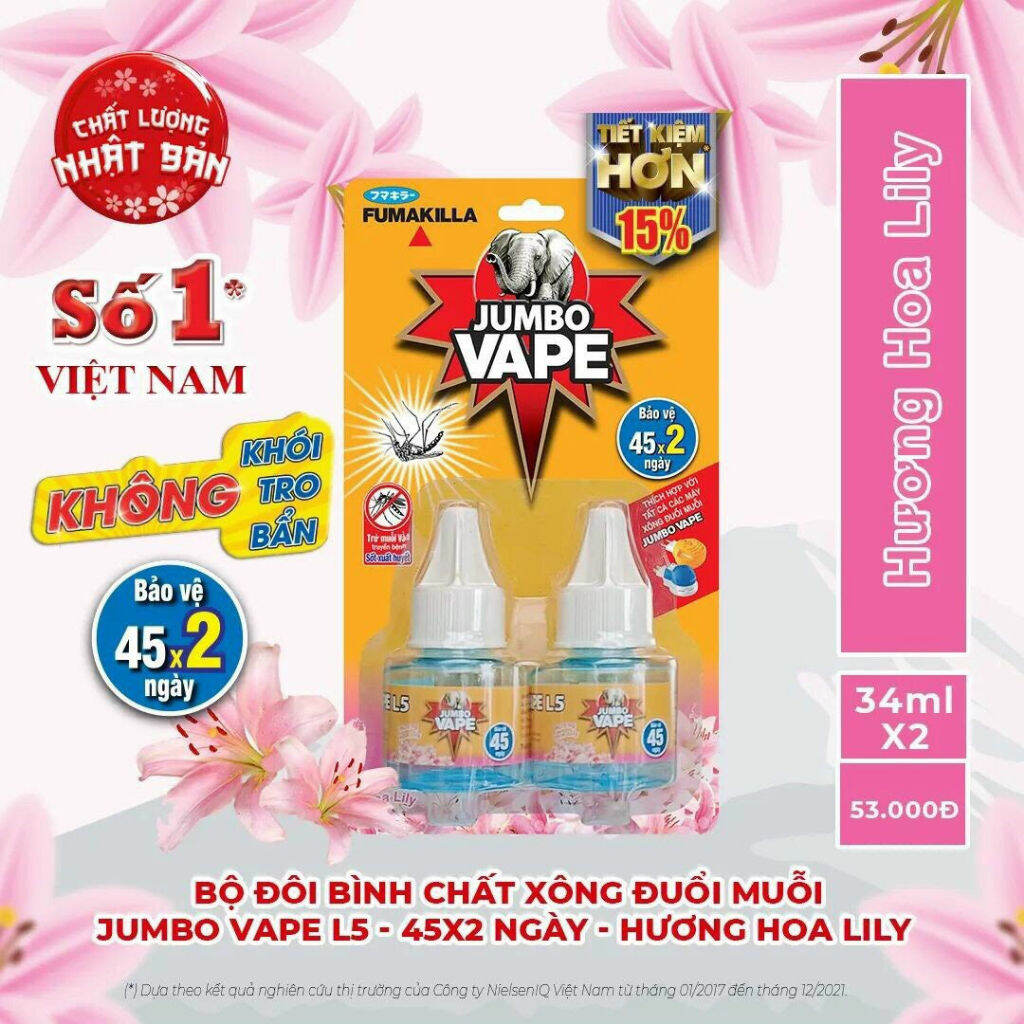 Bộ đôi chất xông đuổi muỗi Jumbo Vape (34mlx2)