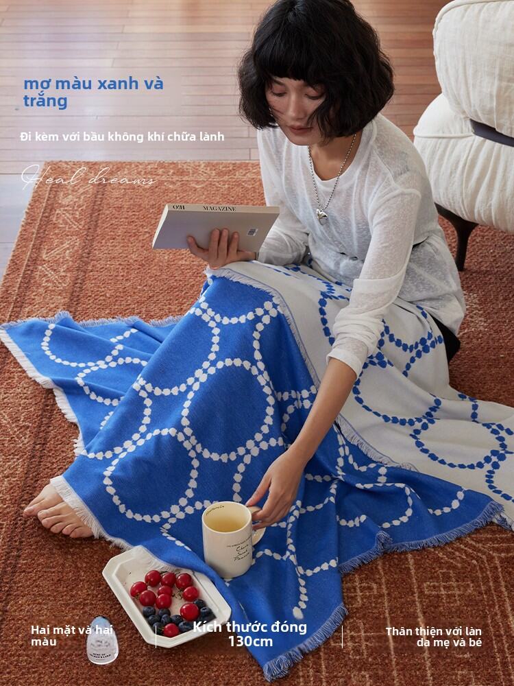 YINGMEI | Blue and White Dream Women's Shawl Blanket for Nap and Sofa - Thương hiệu YINGMEI Giá 930,000 Đồng*Miễn phí vận chuyển